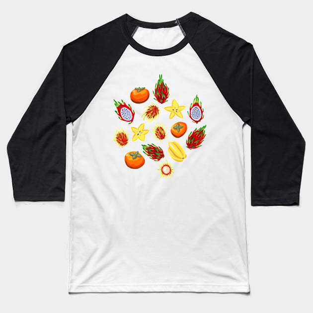 Exotic Fruit Mix in Gouache Baseball T-Shirt by paintedpansy